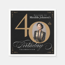 40歳の誕生日ブラック金ゴールド書道カスタム写真