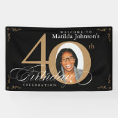40歳の誕生日ブラック金ゴールド書道カスタム写真 横断幕 (横)