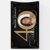 40歳の誕生日ブラック金ゴールド書道カスタム写真 横断幕 (縦)