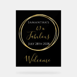 40歳の誕生日ブラック金ゴールド誕生日パーティーへようこそ アクリルサイン