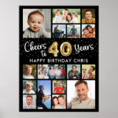 40歳の誕生日ブラック金ゴールド16歳までの写真応援 ポスター (正面)