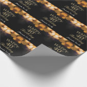 40歳の誕生日ブラック&金ゴールドグリッター ラッピングペーパー (角)