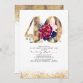 40歳の誕生日ブルゴーニュ・レッドとネイビー・ブルー 招待状 (正面/裏面)