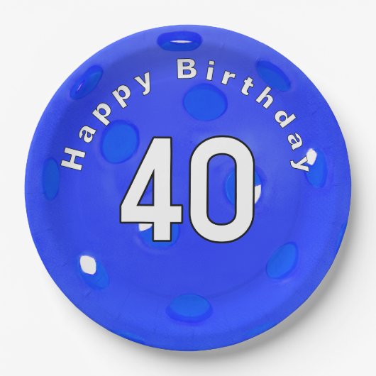 40歳の誕生日ブルーピックボール ペーパープレート (正面)
