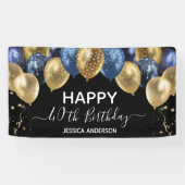 40歳の誕生日ブルー金ゴールドバルーン 横断幕 (横)