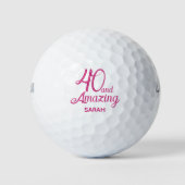 40歳の誕生日プレゼント 同僚 ピンクモダン ゴルフボール (正面)