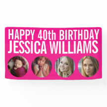 40歳の誕生日ホワイトピンク4枚の写真サークル