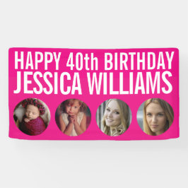 40歳の誕生日ホワイトピンク4枚の写真サークル 横断幕