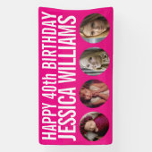 40歳の誕生日ホワイトピンク4枚の写真サークル 横断幕 (縦)