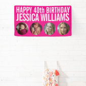 40歳の誕生日ホワイトピンク4枚の写真サークル 横断幕 (インサイチュ)