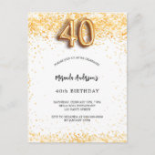 40歳の誕生日ホワイト金ゴールドエレガント紙吹雪 インビテーションポストカード (正面)