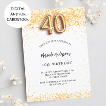 40歳の誕生日ホワイト金ゴールドエレガント紙吹雪