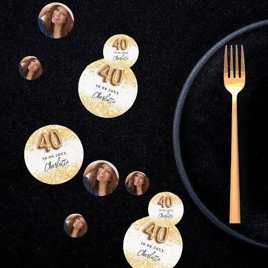 40歳の誕生日ホワイト金ゴールドグリッター名 コンフェッティ