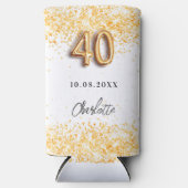 40歳の誕生日ホワイト金ゴールドグリッター名 スリム缶クーラー (正面)