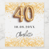40歳の誕生日ホワイト金ゴールドグリッター名 ワインラベル (シングルラベル)