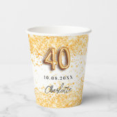 40歳の誕生日ホワイト金ゴールドグリッター名 紙コップ (裏面)