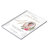 40歳の誕生日ホワイト金ゴールドゲストブックフローラ写真 ノートブック (左側)