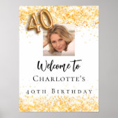 40歳の誕生日ホワイト金ゴールド写真紙吹雪歓迎 ポスター (正面)