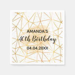 40歳の誕生日ホワイト金ゴールド幾何学的 スタンダードカクテルナプキン