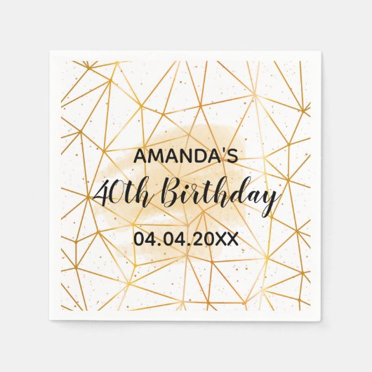40歳の誕生日ホワイト金ゴールド幾何学的 スタンダードカクテルナプキン (正面)