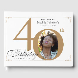 40歳の誕生日ホワイト金ゴールド書道カスタム写真 ゲストブック
