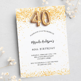 40歳の誕生日ホワイト金ゴールド紙吹雪エレガント贅沢 招待状