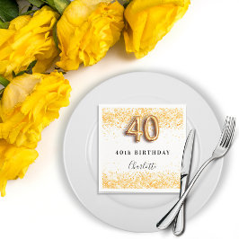 40歳の誕生日ホワイト金ゴールド紙吹雪名 スタンダードカクテルナプキン