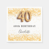 40歳の誕生日ホワイト金ゴールド紙吹雪名 スタンダードカクテルナプキン (正面)