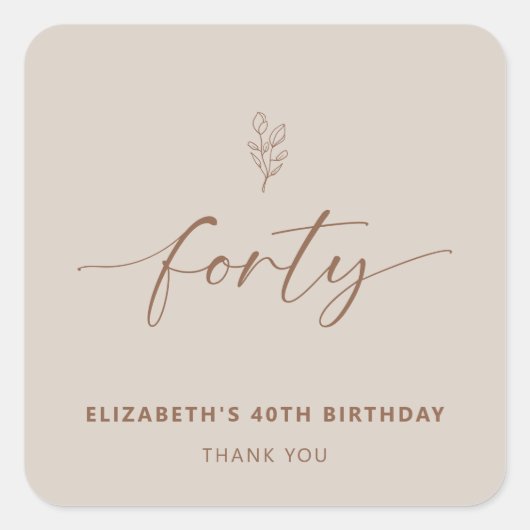 40歳の誕生日ボホエレガントミニマルー スクエアシール (正面)
