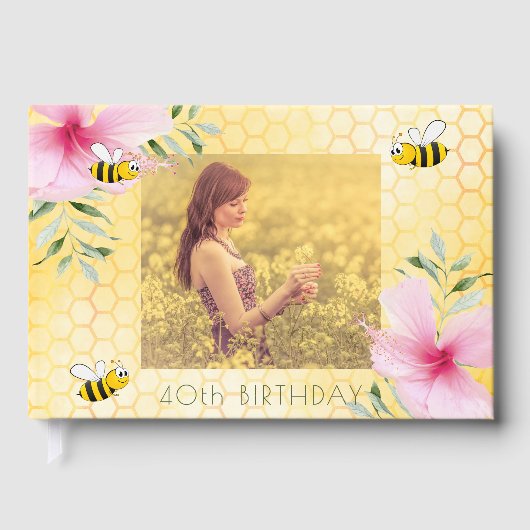 40歳の誕生日ミツバチのハニカムピンクのフローラ写真 ゲストブック (正面)