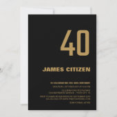 40歳の誕生日ミニマルモダンリストブラック金ゴールドパーティー 招待状 (正面)