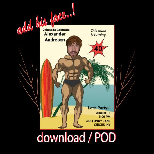 40歳の誕生日メンズニューボディビルダーおもしろいマッスル 招待状