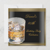 40歳の誕生日メンズブラック金ゴールドコールドドリンクMans 招待状 (正面)
