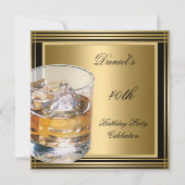 40歳の誕生日メンズブラック金ゴールドコールドドリンクMans 招待状 (正面)