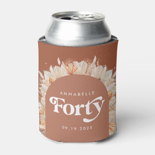 40歳の誕生日モダンアーチパンパスグラステラコッタ 缶クーラー (缶正面)