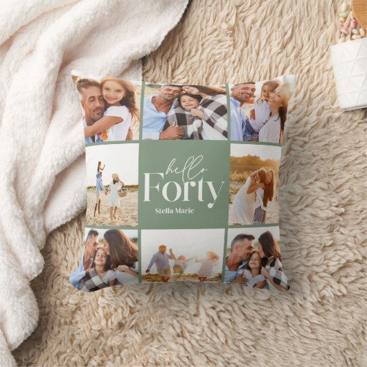 40歳の誕生日モダンセージ緑の写真コラージュ クッション (ブランケット)