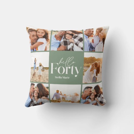 40歳の誕生日モダンセージ緑の写真コラージュ クッション (裏面)