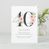 40歳の誕生日モダンフローラバラ金ゴールド緑 招待状 (スタンド正面)