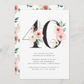 40歳の誕生日モダンフローラバラ金ゴールド緑 招待状 (正面/裏面)