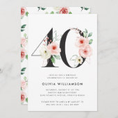 40歳の誕生日モダンフローラバラ金ゴールド緑 招待状 (正面/裏面)