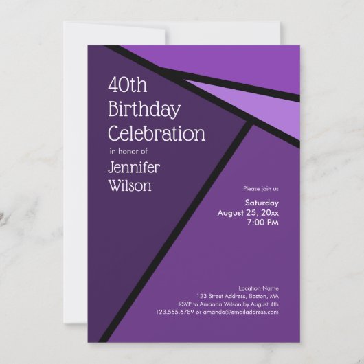 40歳の誕生日モダン紫色の幾何学模様 招待状 (正面)