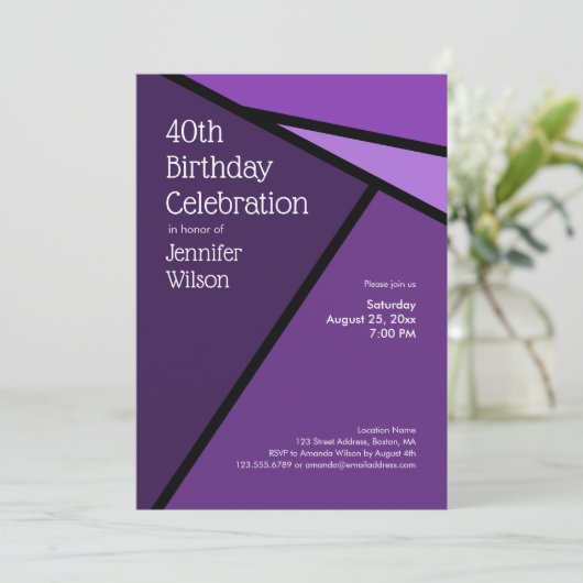 40歳の誕生日モダン紫色の幾何学模様 招待状 (スタンド正面)