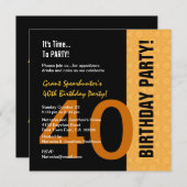 40歳の誕生日モダン金ゴールドと黒のC843 招待状 (正面/裏面)