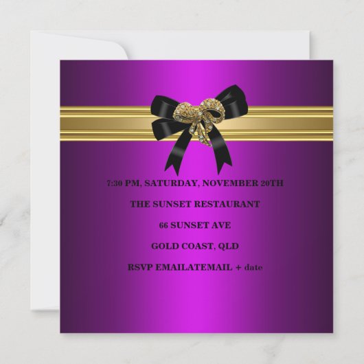 40歳の誕生日リッチ王室のブラックパープルマゼンタ 招待状 (裏面)