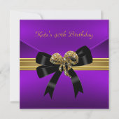 40歳の誕生日リッチ王室のブラックパープル金ゴールド宝石 招待状 (正面)