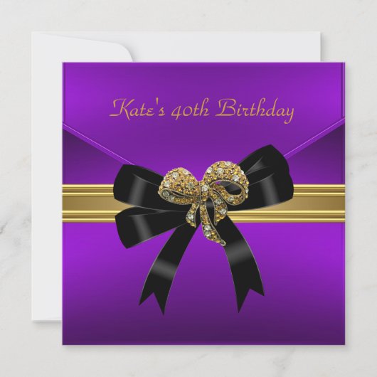 40歳の誕生日リッチ王室のブラックパープル金ゴールド宝石 招待状 (正面)