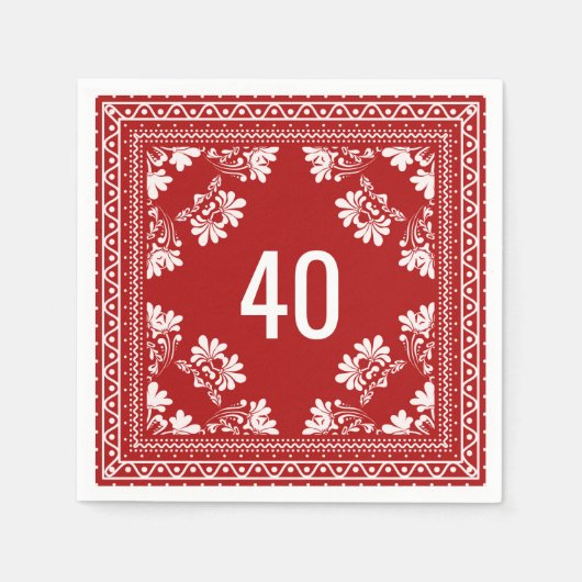 40歳の誕生日レッドバンダナ スタンダードカクテルナプキン (正面)