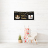 40歳の誕生日レトロブラック金ゴールドストリングライト写真 横断幕 (インサイチュ)