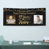 40歳の誕生日レトロブラック金ゴールドストリングライト写真 横断幕 (トレードショー)
