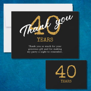 40歳の誕生日レトロブラック&金ゴールド サンキューカード
